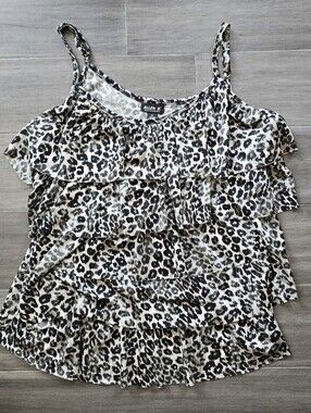 Allen B. By Allen Schwartz Womens Cami Leopard Ruffle Comfy M Medium Black White